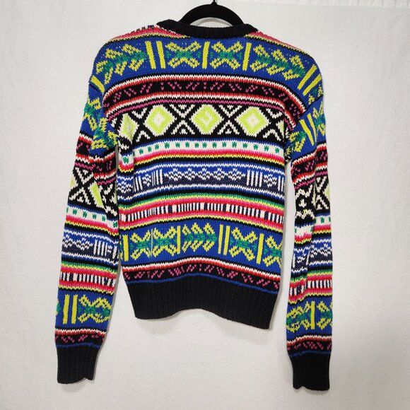 LAUREN Unisex Multicolor Geo-Motif Cotton-Linen Crewneck Sweater Size XS Ex. Con - Picture 2 of 16